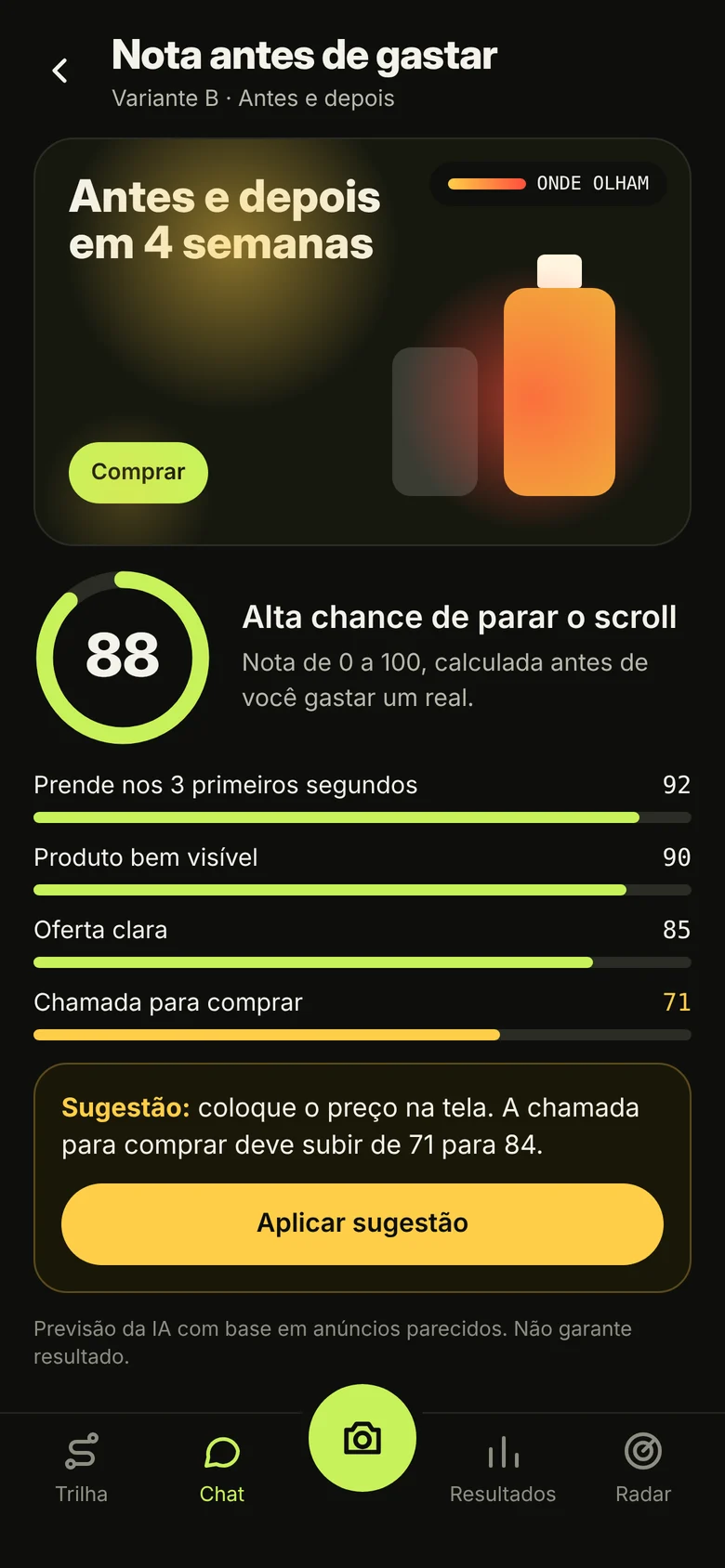 Nota antes de gastar com mapa de atenção